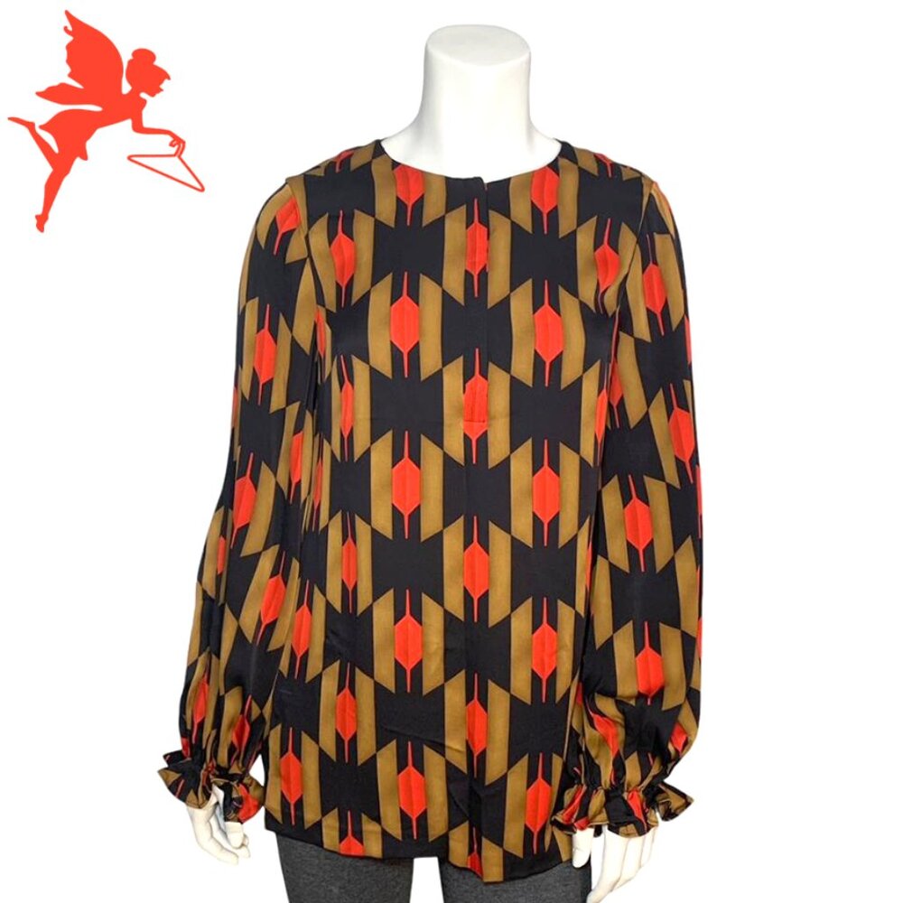 DIANE VON FURSTENBERG RARE Graphic Print Silk Poet Blouse